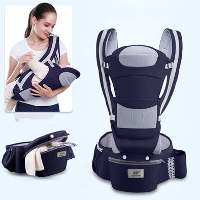 Versatile ergonomic baby carrier: front-facing, kangaroo sling, hipseat.